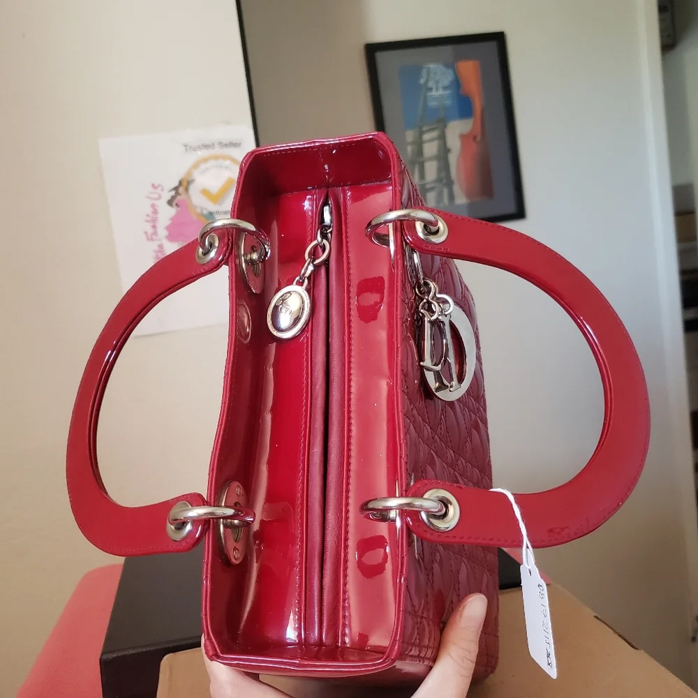 Lady D.ior red patent silver hw medium bag - Picture 11 of 12